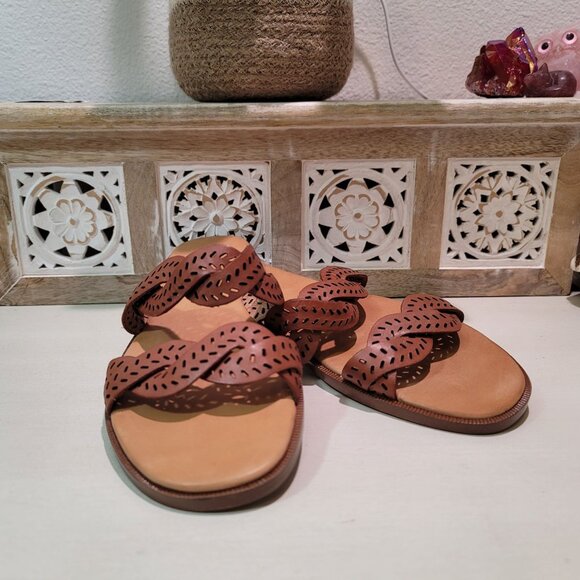 Madewell Womens Sz 9.5 The Cora Tan Leather Slide Sandal Comfort Shoe Casual - Picture 10 of 11